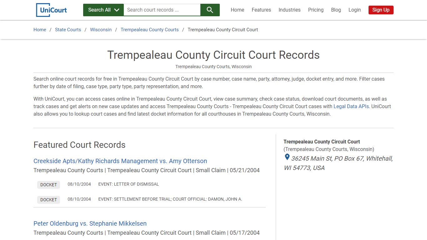 Trempealeau County Circuit Court Records | Trempealeau | UniCourt