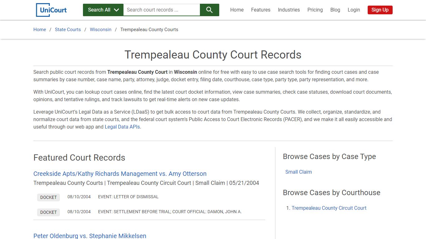 Trempealeau County Court Records | Wisconsin | UniCourt